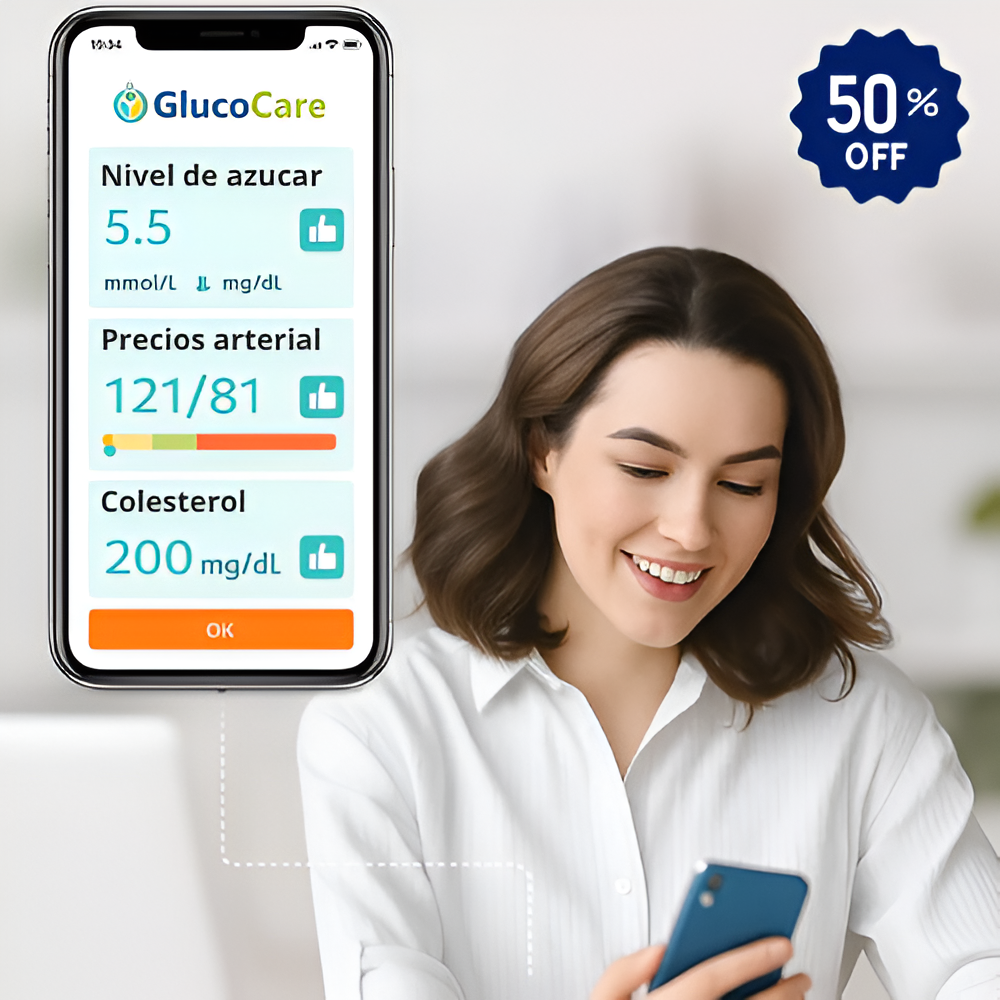 GlucoCare™ Medidor de glucosa, colesterol y presión arterial